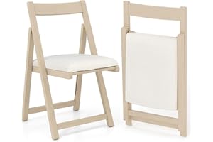 RELAX4LIFE Lot de 2 Chaise Pliante Bois, Chaises Pliantes Salle a Manger, Dossier Incurvé, Repose-Pieds, Chaise Pliante Intérieur Rembourrée, Aucun Montage, Compacte, pour Salon Bureau (Beige Clair)
