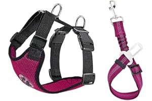 SlowTon Arnés de Coche para Perros con cinturón de Seguridad, Arnés de Seguridad para Perro, arnes Perro,Correa elástica Ajustable y Forro de Tela Transpirable en el vehículo