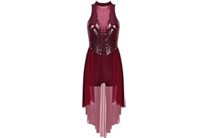 iiniim Damen Ballettkleid Glitzer Tanzkleid Latein Ballerina Kleid Pailletten Ballettanzug mit Asymmetrisch Rock Modern Ballsaal Lyrisch Tanzkleid