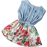 Mommy And Me Matching Mini Dresses Sleeveless Top Denim Bowknot