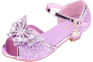 FGUUTYM Mädchen Prinzessin Schuhe Kinder Mary Jane Kristall Für Party Glitzer Pailletten Schulschuhe Prinzessinnenschuhe Brautschuhe Flach Fischmaul Kommunionsschuhe Stöckelschuhe Baby Abendschuhe