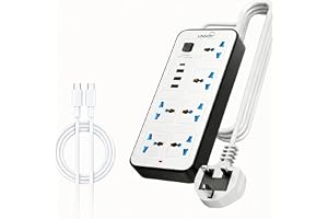 JUNARIS Universal Power Strip with 6 Outlets, 3 USB-A and 1 USB-C, 2m Extension Cord, UK 3-Pin Type G Plug, Power Extension Board for Home, Office, Kitchen & Travel (White)