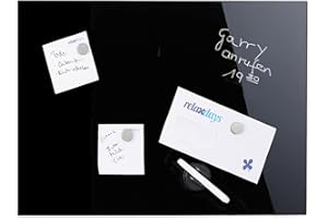 Relaxdays Tableau magnétique 60 x 40 cm, panneau d’affichage, pense-bête, 3 aimants, verre, noir