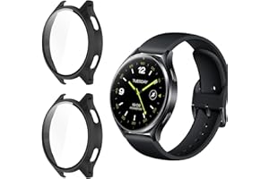 Funrae Hülle Kompatibel mit Xiaomi Watch 2 [2 Stück], PC Gehäuse mit Hartglas Displayschutz Schutzhülle Vollschutz Kratzfest Ultradünner Puffer Schutz Case - Schwarz
