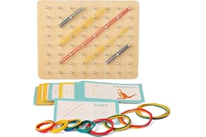 SFBSFL Puzzles Gifts for Dementia Seniors Patients,Dementia Geometric Cognitive Products for Elderly,Wooden Geoboard Geometric Shape Puzzle Peg Board,Equipped with 30 Pattern Cards and 50 Rubber Bands