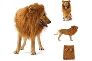 VIDILLO Dog Lion Mane Costume for Medium to Big Dog & Cat Adjustable Realistic Funny Pet Lion Mane Wig with Ears Clothes for Halloween Cosplay Party Holiday Photo Shoots Party Fancy Lion Hat for Dogs- Light