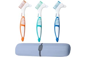 YKKJ 3 pièces Brosse à dentier Dure ,Brosse a Dent pour Appareil Dentaire,avec Étui de Rangement, pour lEntretien des Prothèses Dentaires .(3 Couleurs)
