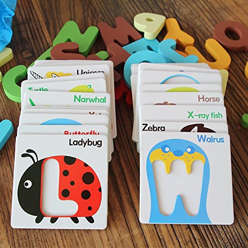 JUN 26 Letters Cognitive Card Wooden Letters Puzzle Toy, Alphabet Wooden Educational Letter Puzzle, Animal Letters Preschool Learning Toy - Perfect For Children To Develop Intelligence Learning There Alphabet Wooden Jigsaw Puzzle Toys for Children 1-3 years old, Enlightenment Early Childhood Educational Toys Alphanumeric Cognitive Three-dimensional Puzzle Wooden Toys