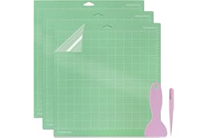 COEWUR 3pcs Standard Grip Cutting Mat for Cricut 12x12 inch Adhesive Sticky Green Cut Mat for Cricut Maker/Explore One/Air/Air 2 with Tweezers and Scraper for Scrapbook, Fabric & Papercraft