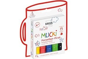 ‎KREUL KREUL 27157 - MUCKI Porzellan Pirat, 5 Porzellanmalstifte für Kinder in gelb, rot, blau, grün und schwarz, Strichstärke 2 - 5 mm, für individuelle Kunstwerke auf Tassen und Tellern