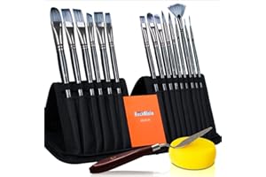 Rock Ninja Paint Brush Set, 17Pcs Artist Paint Brushes Includes Pop-up Carrying Case,for Acrylic, Oil, Watercolor, Creative Body Paint, Decorating and Gouache Painting Grey