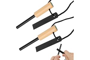 WEFINEST 2 Stück Feuerstahl Outdoor, Survival Feuerstein mit Holzgriff und Kompass, Magnesium Feuerstarter Survival Set, Feuerstarter Aus Flintstahl,Survival Kit für Bushcraft, Camping, Wandern, Lagerfeuer