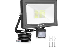 CLY Security Lights Outdoor Motion Sensor, 30W PIR Sensor Security Light 2820 Lumen IP66 Waterproof Motion Sensor Floodlight, 6500K Cold White LED Outdoor Light Mains Powered for Garden NO Earth Wire