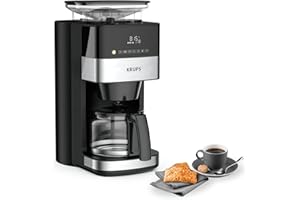 Krups Grind and Brew, Cafetera de filtro con molinillo 1,25 L, 10-15 tazas, cafetera automática con café en Grano y Molido, molinillo cónico, panel de control digital LED, 3 Niveles Intensidad, KM8328