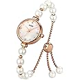 Skmei Watches for Women Elegant Bracelet Set Rose Gold Rhinestone Wrist Watch with Natural Pearls Bangles Ladies Bracelet Watches, white, 33