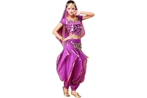 Xinvivion Mujer Danza del Vientre Set - Halloween Carnaval Ropa de Baile Danza India Disfraz Dancewear (Morado,Ajuste 70-100 KG)