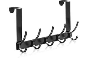 MIVITOOM Over Door Hooks, Heavy Duty Stainless Steel Over Door Hanger with Rust Resistant Finish, 5 Hooks for Coats, Hats, Bags, Clothes, Towels