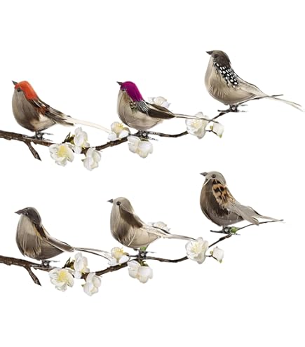 Nivofu 5 Pcs Oiseaux Artificiels En Plumes Et Clip, Oiseaux En Mousse, Petits Oiseaux Décoratifs En Plume, Oiseaux Artificiels Colorés Pour Décoration De Plantes De Jardin D'arbre De Noël Printemps
