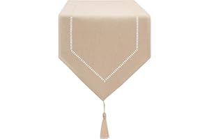 LLCUTESHOP Caminos de Mesa Beige 32 x 180 cm de Diseño Moderno e Innovador Caminos de Mesa de Lino Sólido, Caminos de Mesa Lavable, Caminos de Mesa de Diseño de Espigas de Trigo