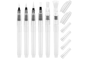 FUNVER Juego de 6 Pinceles de Acuarela con Depósito Rellenable, Pincel con Depósito, Pincel de Acuarela de Agua para Caligrafía, Recargable