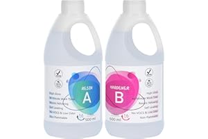 SHIIYYU 1000ml Epoxidharz mit Härter, Hochglanz epoxidharz Set, Blasenfreies Beschichtungs- und Gießharz für DIY-Kunst, Schmuck, Untersetzer, Weihnachtsdekorationen, Tischplatten, Formen, Holz