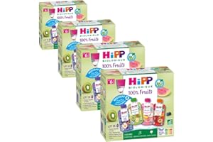 HiPP - 100% Fruits - 4 variétés dès 6 Mois - Gourdes - 8x90g - Lot de 4