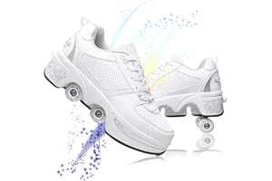BHC Deformation Roller Shoes Retractable Skating Shoes That Turn into Rollerskates Outdoor Parkour Shoes with Wheels for Women Men 4-Wheels Children's Park Walking Roller Skates