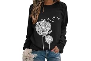 Dresswel Damen Löwenzahn Sweatshirt Langarmshirt Pusteblume Drucken Pullover Herbst Winter Bluse Tops Oberteile