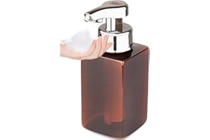 REJOMIIK Automatic Soap Dispenser Touchless Foaming Soap Dispenser Auto Foam Hand Soap Dispenser for Bathroom Kitchen Office, Amber - Silver Pump