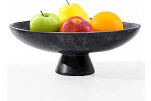 DN DECONATION Obstschale Schwarze Dekoschale aus Kunstharz Runde Marmor Schale mit Sockel Dekoschale Schwarz als Schlüsselschale Deko Tablett für Wohnzimmer Flur Küche