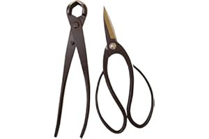 Genki-Bonsai Bonsaiwerkzeugset mit 2 Profi Werkzeugen in schwarz (Bonsaischere breit, Knospenzange 210 mm)