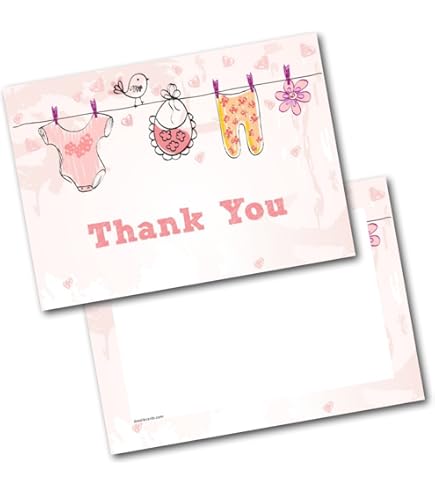 Baby Thank You Cards Girl Boy - 20 Pack Self-Seal Envs - New Babies Christening Showers Toddler 1st Birthday Gift - Cute Elephant Postcard Style - On - View #12