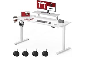 SANODESK SQ1 Escritorio Elevable Eléctrico 120 x 60 cm, Standing Desk, Mesa de Pie con Soporte para Monitor, 4 Ruedas, Tablero Telescópico Bidireccional y Función de Memoria - Blanco
