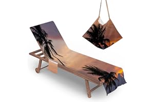 Highdi Schonbezug Liegestuhlauflage, Meer Motiv Schonbezug für Gartenliege, Strandliegenauflage mit Taschen, Mikrofaser Handtücher für Strandliegen Liegestuhl (75x210cm,Palme)