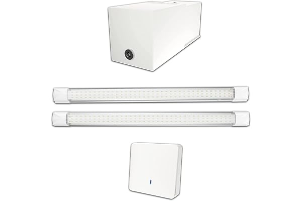 Éclairage led puissant sans fil sur batterie rechargeable pour Garage, Box sous sol, Cave sans électricité - Lampe lumière autonome puissante 2200 lm -Prêt à poser et Sans Travaux - Autonomie 3h30