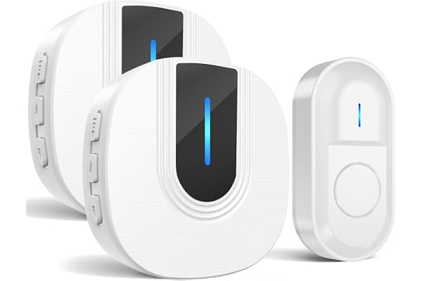 SURFOU Sonnette Sans Fil Extérieur Étanche 300 Mètres Sonnette de Porte Carillon Electronique Kit pour la Maison avec Récepteurs Enfichables 55 Sonneries, 5 Volumes (blanc, 1 récepteur + 1 émetteur)