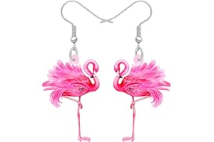 RAIDIN Boucles d'oreilles pendantes en acrylique flamant rose mignon Cadeaux pour filles enfants Bijoux en forme d'oiseau pour les femmes Charms les amoureux des oiseaux