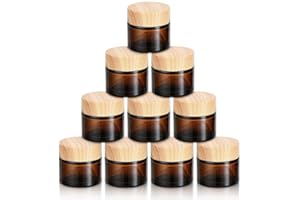 Fanchu 10 Stück Creme Behälter, Amber Glas Leer Cremetiegel, 10ml Cremedosen zum Befüllen Glasbehälter mit Deckel und Liner für Kosmetik Cremes Lotionen ätherische Öle