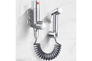 AIMOYO Bidet Sprayer Thermostatic Mixer Bidet Spray Kit, Muslim Shower for Toilet Thermostatic Shower Valve with Handheld Sprayer, Round Muslim Douche Set Shattaf Douchette, Chrome, Vertical 45mm Center