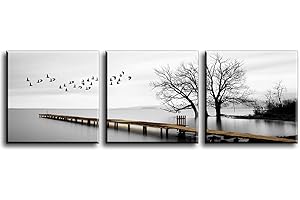 PIY PAINTING Set di 3 Stampa su tela, gli uccelli volano liberamente al bordo del lago, quadro fotografico su tela pronto da appendere, per decorazione artistica da parete in bagno 30x30cm