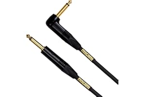 Mogami Gold INSTRUMENT-10R - Cable de instrumento de guitarra, conectores macho TS de 1/4 pulgadas, contactos dorados, conectores de ángulo recto y recto, 10 pies