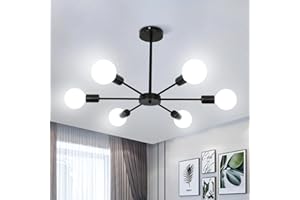 SENQIU Plafonnier Industriel, 6 Lumières Lustre Vintage E27 Diamètre 58CM, Luminaire Plafonnier Modernes en Métal Noir pour Chambre, Salon, Cuisine, Couloir (Ampoule non Incluse)