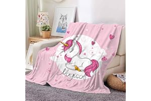 ‎HOIMLM Unicorn Cuddly Blanket, Pink Unicorn Cuddly Blankets, Soft Flannel Soft Fleece Blanket for Girls, Children's Cuddly Blanket, Microfibre Couch Blanket, Unicorn Blanket Gifts (150 x 200 cm, Pink Love