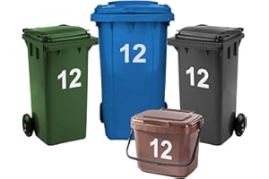 Rubigo 4 x Bin Numbers for Wheelie Bins, 0-99, 17.5cm Dustbin Stickers, Easy Application Stick On Number Stickers - Weatherproof Self Adhesive Vinyl (12)