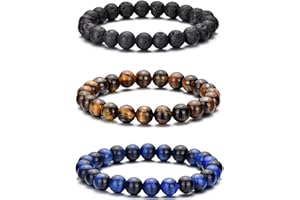 Hipwope 3-4Pcs Männer Perlenarmband Set - Elastische 8mm Perlen Tigerauge Armbänder für Männer Frauen Geschenk