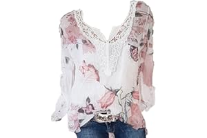 Wtouhe Femme Hauts Lâche Chemisiers Été T-Shirt 2021 Pas Cher Manches Courtes/Longues Col V Bouton Décontractée Mode Vrac Tee Shirt Floral Impression Casual Tops Chic Blouses Cadeau Nouveau Vente