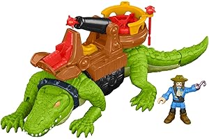 Imaginext Kroczący krokodyl i pirat Hak Zestaw do zabawy z dużym krokodylem, figurką, armatą i pociskami, DHH63