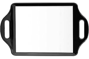 MIRRORVANA X-Large Barber Handheld Mirror with Twin Comfy Handles - Big & Long Back of Head Self Cut Mirror For Men's Haircut, Beauty Salon and Professional Hairdressing - 36cm x 22cm (Black)