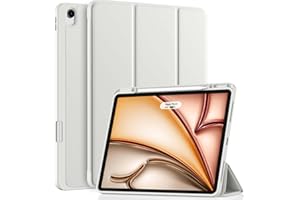Vobafe Hülle für iPad Air 13 Zoll M3 2025 / M2 2024 mit Stifthalter, Dreifaltiger Ständer-Schutzcover, TPU Flexible Rückseite, Auto Wachen/Schlafen, Hellgrau