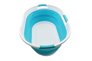 SAMMART Cesto portabiancheria pieghevole in plastica da 44 l - Contenitore pieghevole per riporre oggetti, organizer, capacità acqua: 35 l (1, bianco/blu brillante), dimensioni: 64,6 x 45,2 x 27 cm
